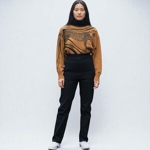 Vintage Lily Chao Leopard Beaded Dolman Sleeves Wool‎ Bland Turtleneck Sweater L